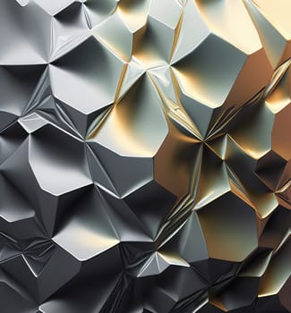 Holographic silver golden low poly abstract background. Generative AI design