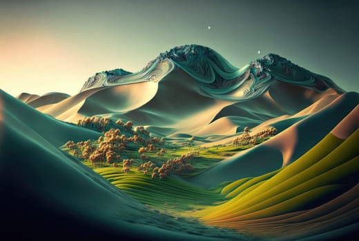 Abstract summer landscape, silk material style.. Generative AI design