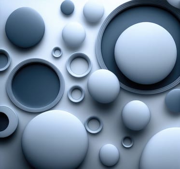 Blue circles and spheres geometric background. Generative AI design