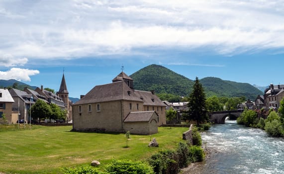 Torrent in the village of Arreau. Pyrenes mountains. South of France