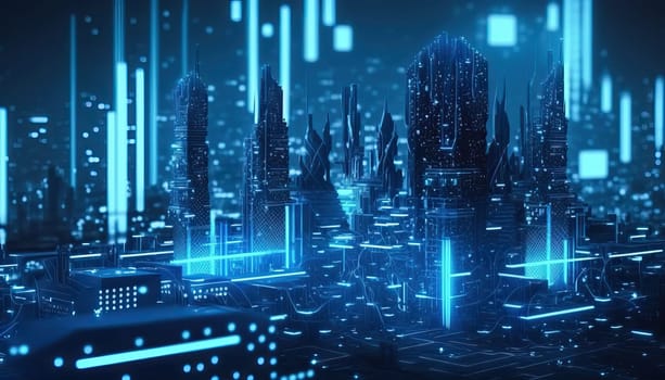 the city is connected and surrounded by a network of internet connections.Generative AI