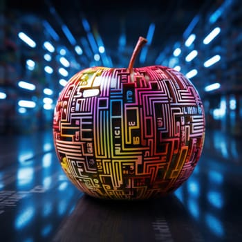 electronic circuits on apple in laboratory.