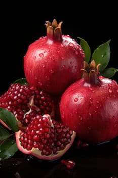 Ripe pomegranate fruits isolated on black background.harvest