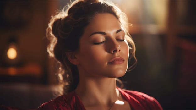 portrait of a young woman during meditation.harmony and peace.care for mental health.