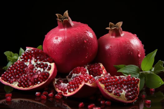 Ripe pomegranate fruits isolated on black background.harvest