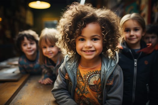 group of charming multiethnic children in kindergarten.