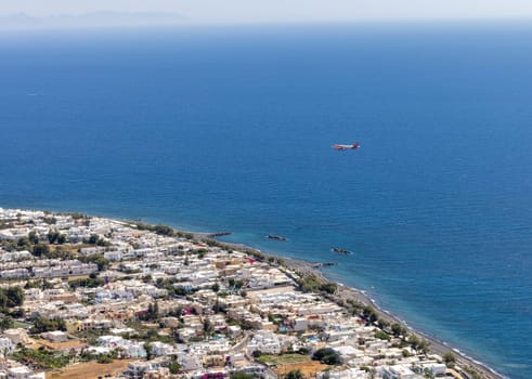 Aerial view of the town of Kamari, Santorini, Greece