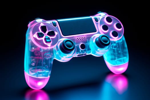 Neon game controller or joystick for game console. Neon glowing gamepad or joystick. AI generated