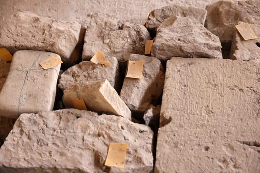 Santorini, Greece - July 01, 2021: Akrotiri, excavation site of a Minoan Bronze Age settlement on the Greek island of Santorini