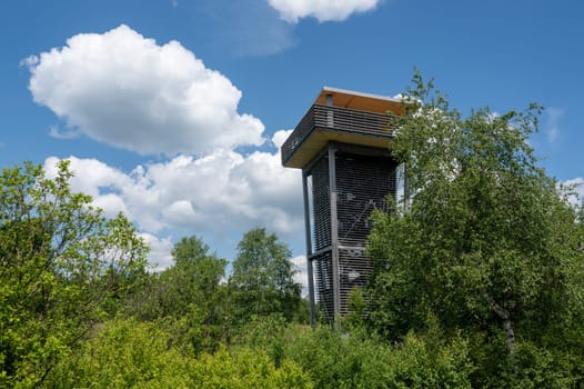Observation tower in the Black Moor in the High Rhoen, Bavaria, Germany