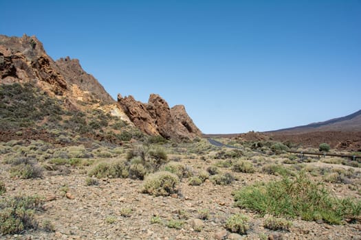 Gigantic rocks in the volcanic landscape in El Teide National Park on the Canary Island of Tenerife, Spain