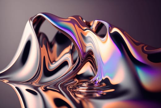 Holographic liquid metallic waves abstract background. Generative AI design