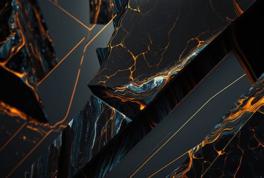 Abstract black blue orange grunge marble geometric background. Generative AI design