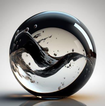 Glass sphere with black water. Generative AI design