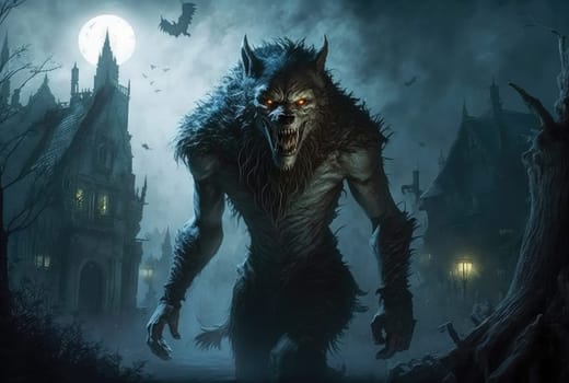 Scary werewolf with glowing eyes. Generative AI drawing