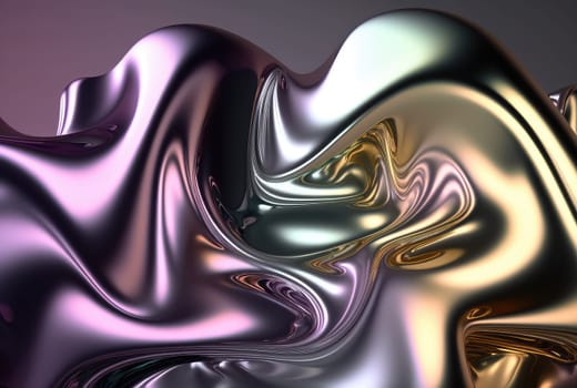 Holographic liquid metallic waves abstract background. Generative AI design