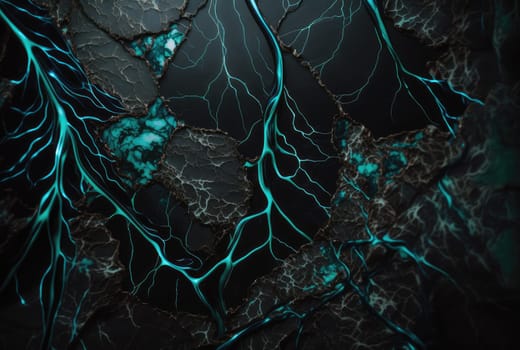 Abstract black turquoise grunge marble texture background. Generative AI design