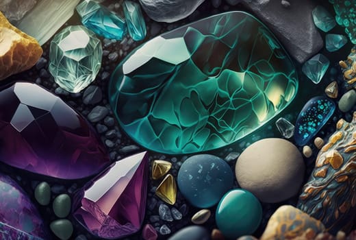 Cartoon crystal gemstones. Generative AI drawing