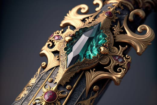 Sword hilt with gems closeup. Generative AI design