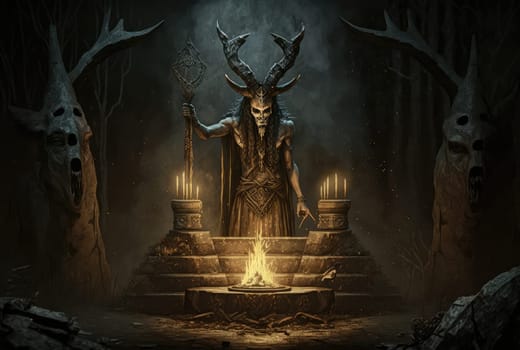 Pagan priest in an ancient temple. Generative AI design