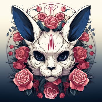 colorful bunny head with fancy pattern Day of the Dead, Dia de los muertos .drawing on a t-shirt