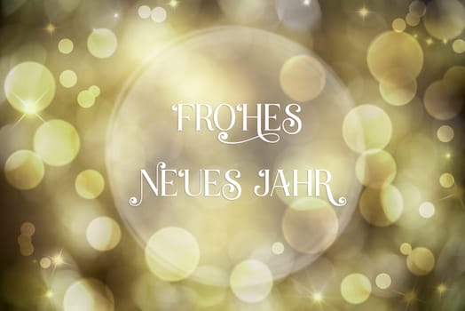 Defocused, Golden Bokeh Christmas Background With German Text Frohes Neues Jahr, Which Means Happy New Year In English