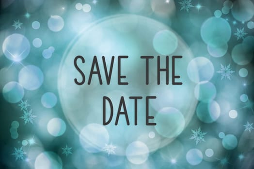 Blue Christmas Background, Blurry and Bokeh Festive Background With Text Save The Date