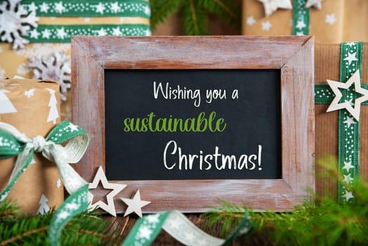 Text Wishing You A Sustainable Christmas, Green, Sustainable Christmas Decor, Eco Friendly Winter Background
