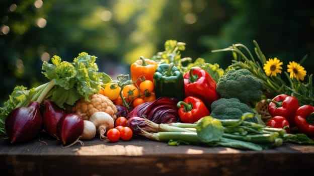 Colorful vegetable farmer's market with fruits and vegetables. at vegetables are sold immediately after harvest.