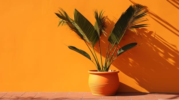 a decorative flower on an orange yellow background in the room. copy space