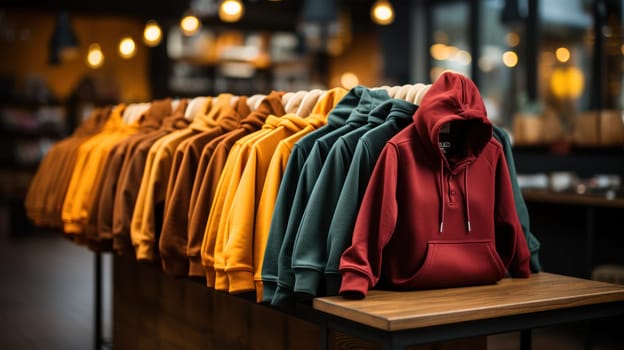 presentation of men's clothing in a luxury boutique in a shopping center, original product presentation