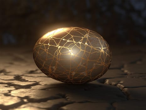 exquisite golden pattern on Easter eggs on a dark background.