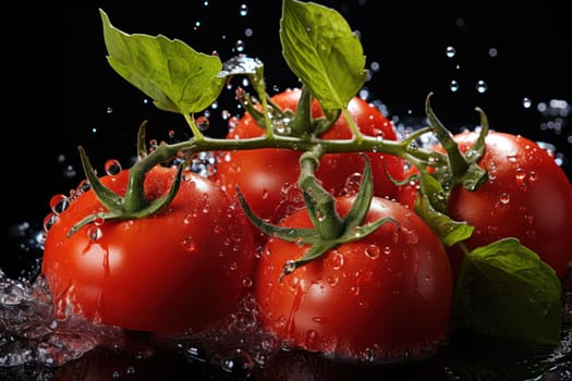 tomato branch in water splashes.