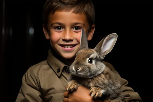 happy boy with her favorite pet.