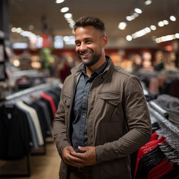 customer in men's clothing store at retail market .