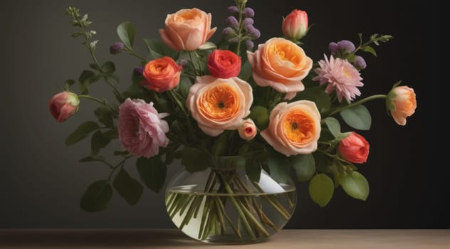 flower bouquet vase in simple background, ai