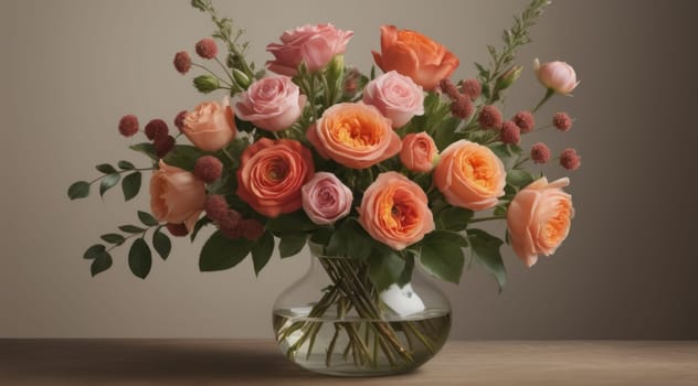 flower bouquet vase in simple background, ai