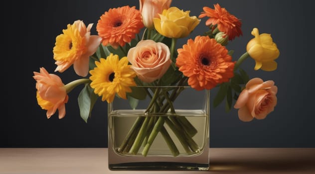 flower bouquet vase in simple background, ai