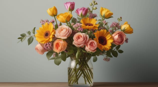 flower bouquet vase in simple background, ai