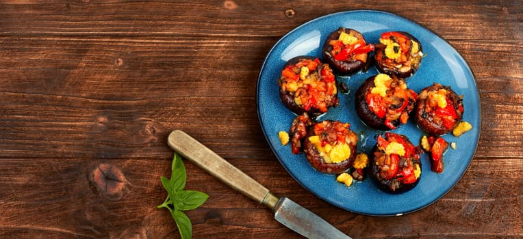 Mushroom caps baked filled pepper and corn