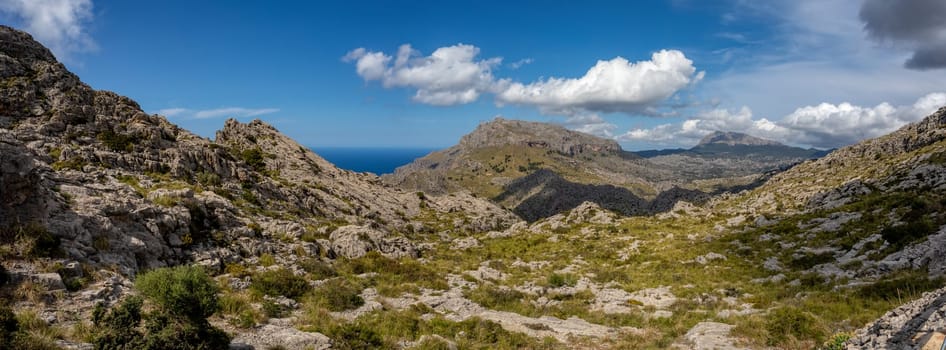 Mirador Coll de Reis, Nudo de Corbata, Serra de Tramuntana mountain, Balearic Islands Mallorca Spain. Travel agency vacation concept.