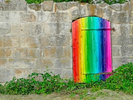 Old wooden door in LGBTQ colors