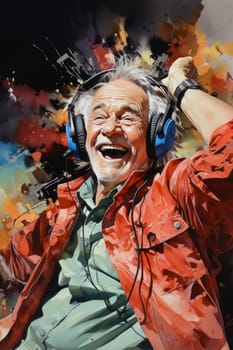 Trendy senior man using smartphone app with red backgorund - Mature fashion male having fun with new trends technology - Tech and joyful elderly lifestyle concept - Focus on his face