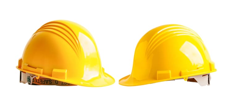 Yellow helmet isolated on white background protect to safety for engineer in construction site.