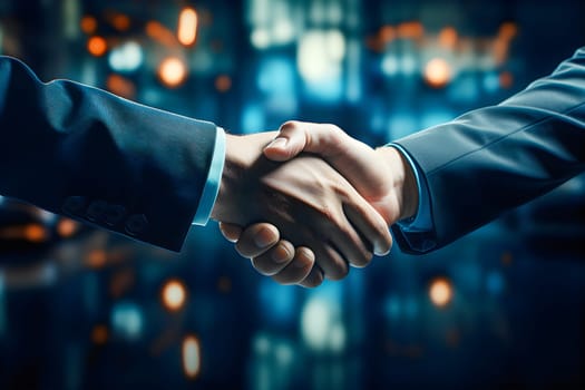 Close-up of two hands holding hands It was the hand of a man wearing a suit, clenched tightly together. Demonstrate commitment and willingness to cooperate conveys the concept of business cooperation.