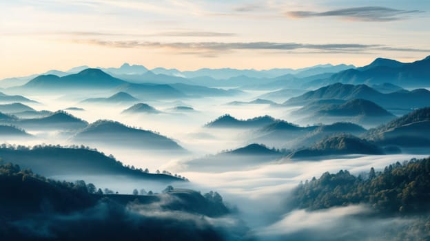 aerial perspective.mountains with valleys shrouded in fog.morning mountain landscape.