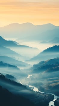 aerial perspective.mountains with valleys shrouded in fog.morning mountain landscape.