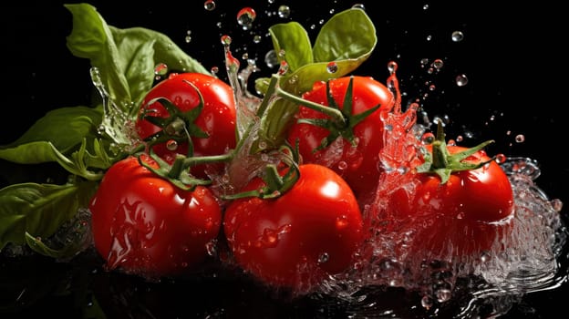 tomato branch in water splashes.