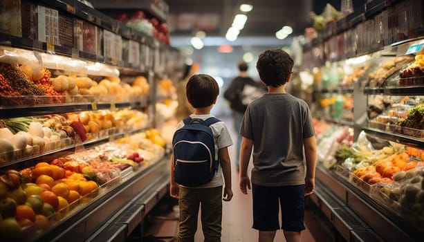 School age boys shopping in a supermarket .