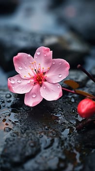 Cherry blossom, sakura flowers with therapy stones . poster or background Cherry blossom, sakura flowers